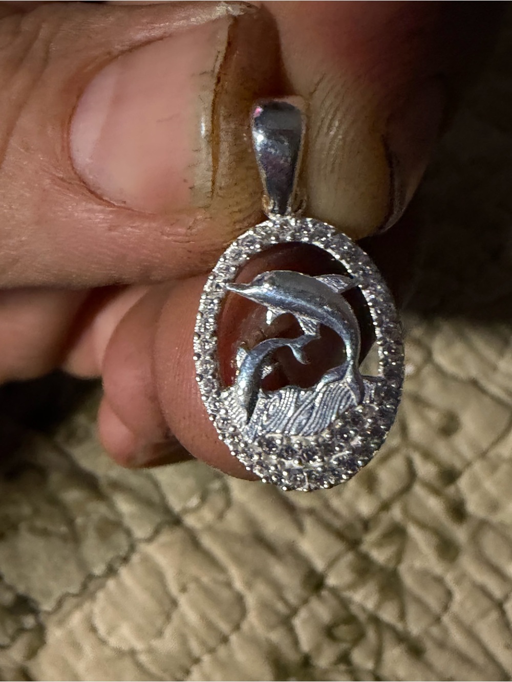 Sterling Silver Dolphin Pendant Necklace - Sparkling Oval Sea Charm